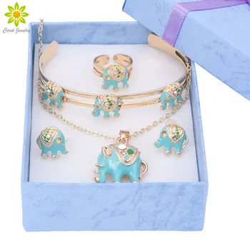 

Gold Color Lovely Elephant Children Jewelry Baby Jewelry Sets Kids Necklace Bracelet Earrings Ring Set+Gift Box
