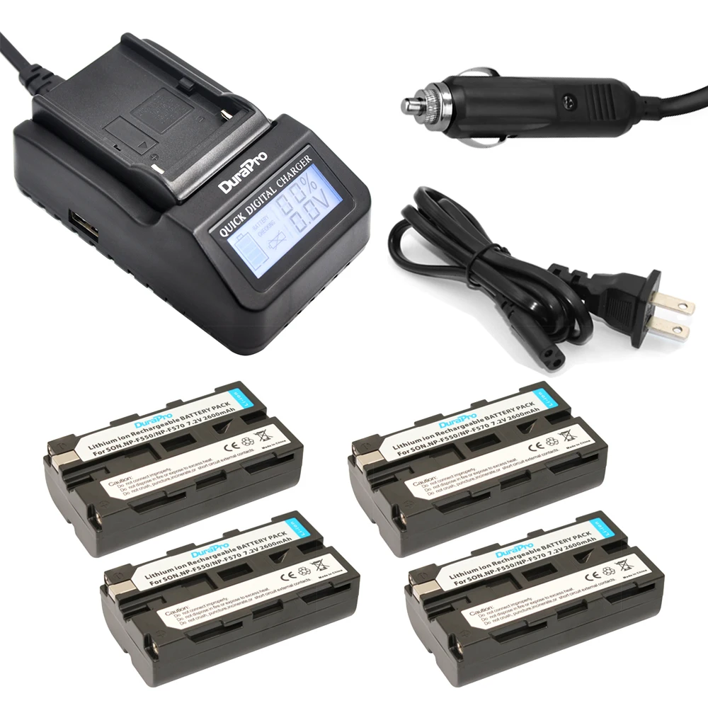 

4pc hight capacity NP-F550 NPF550 NPF570 NP 550 Battery + LCD Quick Charger for Sony CCD-SC55 CCD-TRV81 DCR-TRV210 MVC-FD81