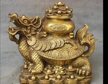 

zhmui8800626403<<+++9 China FengShui Copper Brass Wealth Treasure Bowl Dragon Turtle Tortoise Statue