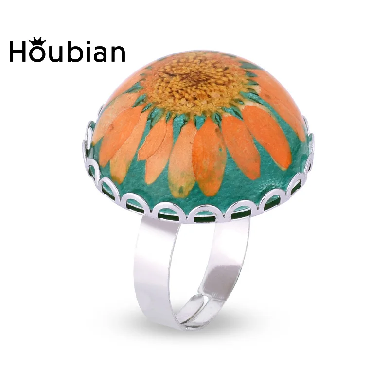 

Houbian Natural Sun Flower Ring Handmade Resin Dry Flower Ring Jewelry Girl'S Adjustable Ring