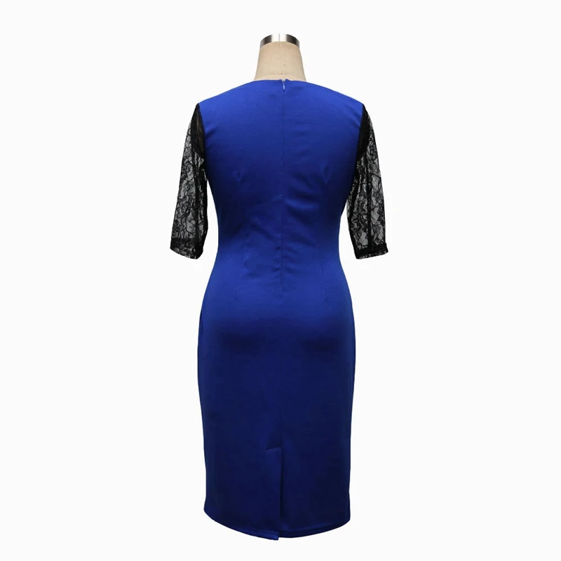 Vintage Elegant Ruched Chic V Neck Retro Floral Lace Patchwork Bodycon Pencil Dress