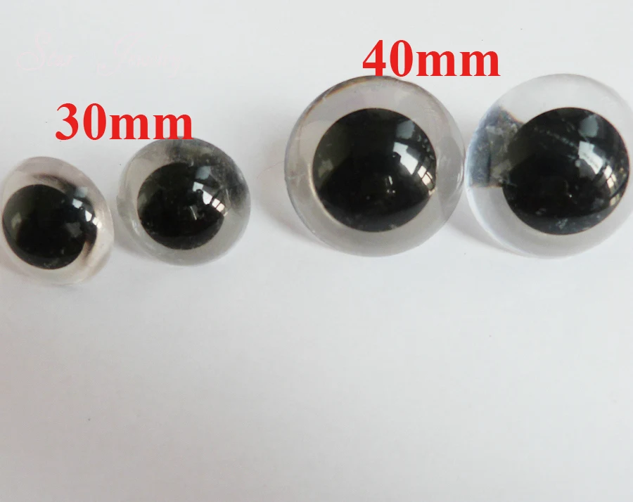 

30mm/40mm big size clear plastic safety toy eyes with white hard washer for plush animal accessories