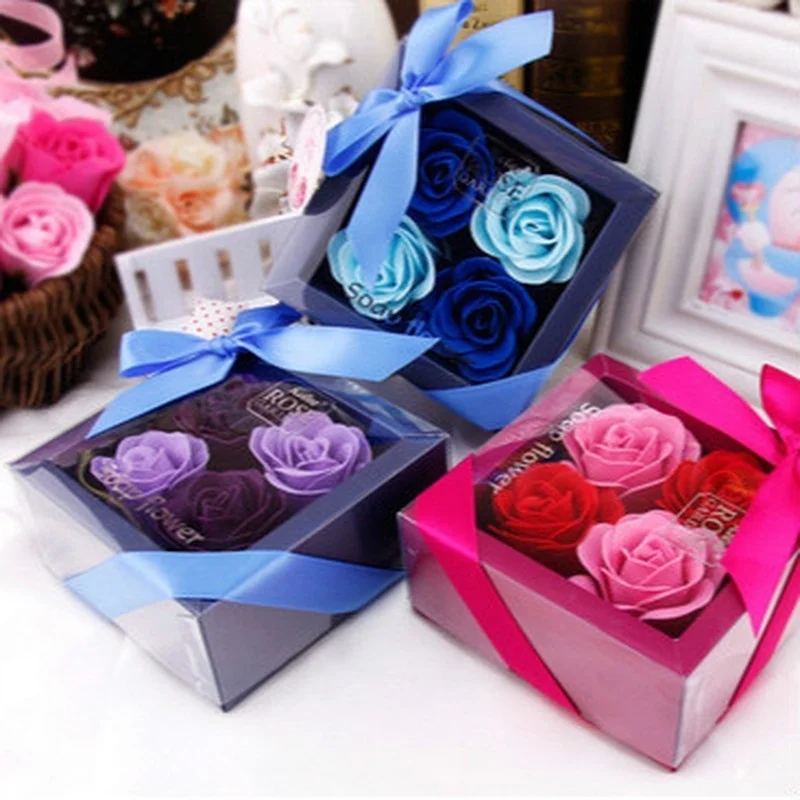 

4Pcs/Box Heart-Shaped Rose Soap Flowers Romantic Wedding Party Gift Artificial Flower Decor Health Care Tool Personalized Gift