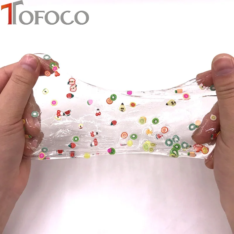 TOFOCO 12 Type/Set Clear Slime Fruit Slices Mixed Kawaii Soft Clay DIY Slime Supplies Accessories Crystal Mud Toys For Kid