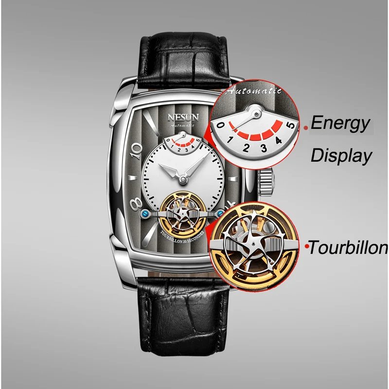 Nesun Tourbillion ل التلقائي الميكانيكية ووتش الهيكل العظمي ووتش الرجال الفاخرة العلامة التجارية الرجال الساعات للماء relogio masculino N9039-2