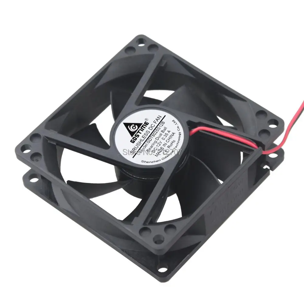 Gdstime High Speed 0.35A 80x80x25mm 12V 2Pin Ball Bearing DC Cooling Fan 80mm