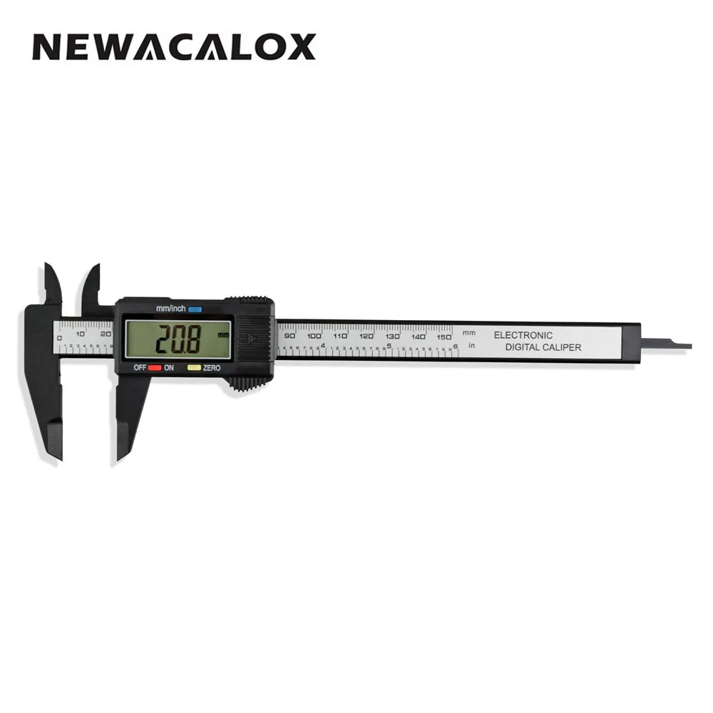 

NEWACALOX Measurement Tool Extra-Large LCD Vernier Caliper 6" 0-150mm/0.1mm Carton Fiber Composites Calipers Gauge Micrometer