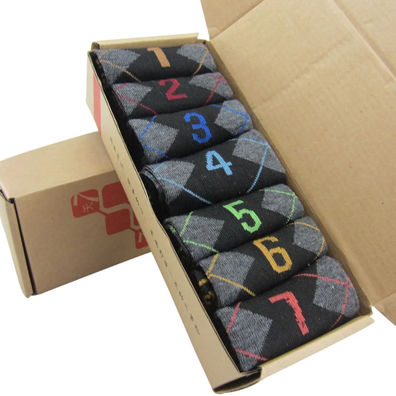 

7 Pairs /Set New Men's Socks Lot Fashion Casual Cotton Socks Ankle Week Crew Socks 7 days Socks One Day One Pair Funny Art Meias