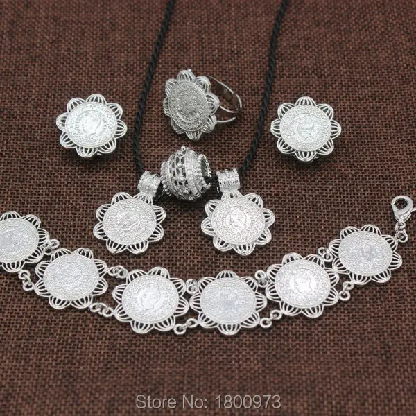 

Newest Coin Set Pendant/Necklace/Earrings/Ring/Braelet Silver Plated Arabic/African/Ethiopian/Kenya/Eritrea Jewelry