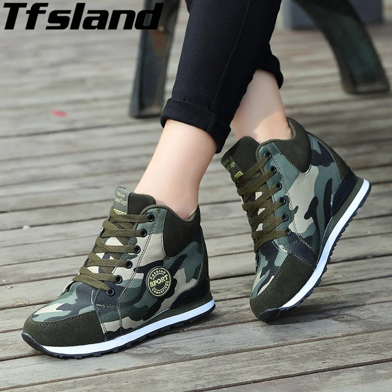 Для женщин цифровой камуфляж дышащая женская обувь на платформе на высоких каблуках боевые ботинки; обувь для пустыни; прогулочная обувь; военные Кроссовки Zapatillas