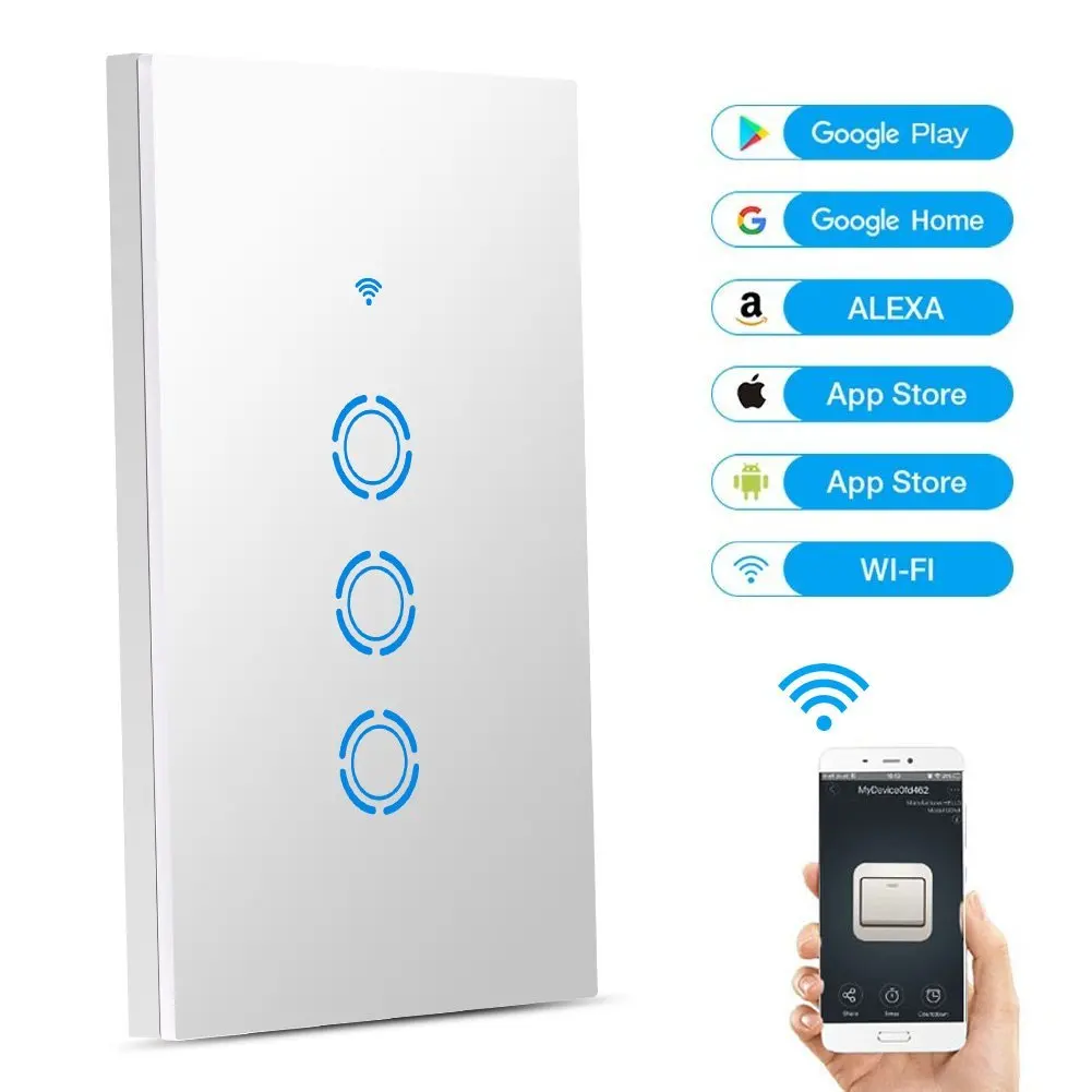 

White ABS WIFI Light Switch Smart In-wall Voice Control Touch Control and APP Remote Control Timing Function Compatible