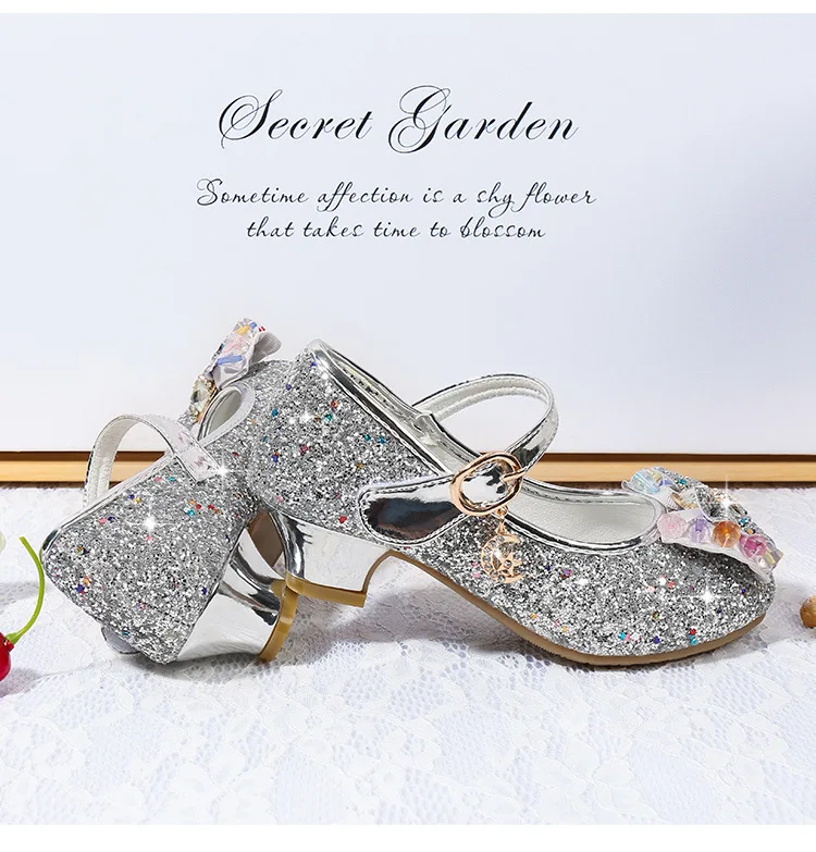 Sapatos de Dança Praça de Salto Sapatos de Princesa de Festa Crianças Brilho Strass Sapatos Meninas Alto 26-38 7 Cores Z12 Gzx02 jy 18 High Quality Mamãe e Bebê