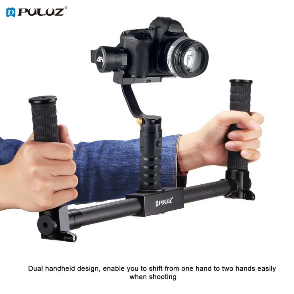 

PULUZ Lightweight Carbon Fiber Metal Stabilizer Dual Handheld Grip Bracket Gimbal Stabilizer for DSLR Camera Bracket