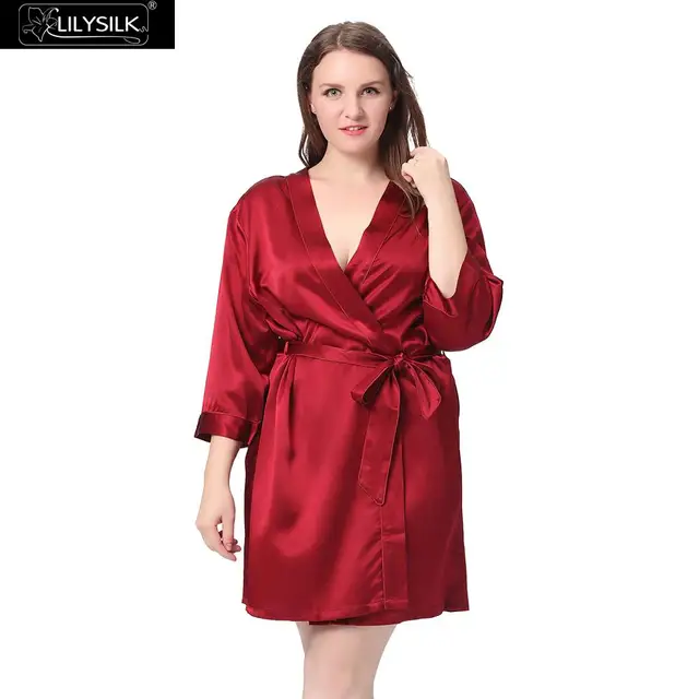 Lilysilk 100% Pure Silk Robe Women Plus Size 22 Momme Short Classic ...