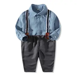 Kimocat/комплект из 2 предметов, хлопковая рубашка для маленьких мальчиков, топы, длинные штаны, комплект одежды для джентльмена, комплект