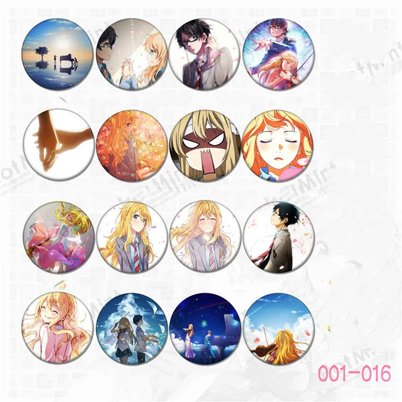 

ZXFJXR 58MM Your Lie in April Badge Miyazono Sawabe watari Tsubaki Kousei Brooch Backpack Icons Pins Stemma Escudo de arma Badge