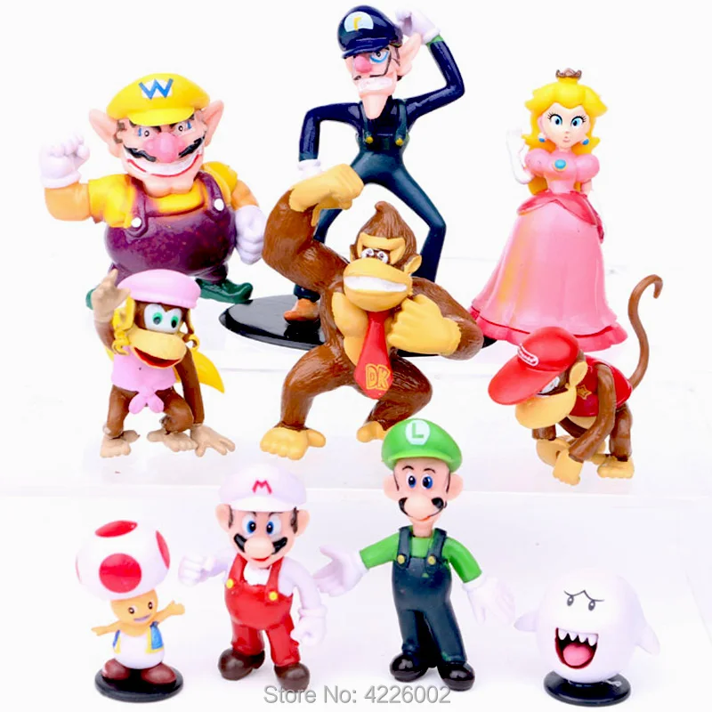 10pcs Super Mario Bros Luigi Wario Waluigi PVC Action Figures Donkey Kong Peach Toad Anime Figurines Kids Toys set for Children