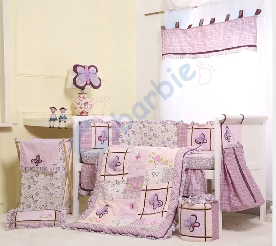 6 pc girl baby bedding set , summer baby crib bedding, cotton baby bedding,baby gift,purple