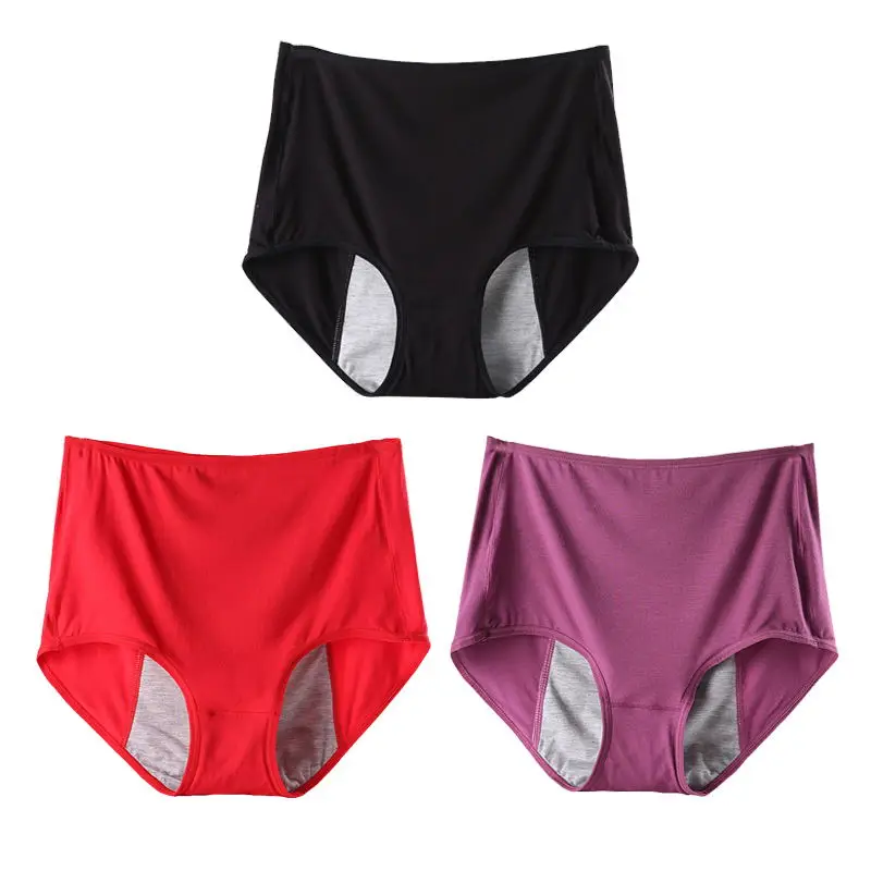 DKERT 3pcs/lot Women Menstrual Period Panties Ladies Underwear Seamless Plus Size Physiological Leakproof Female Briefs - Цвет: Black Red Purple
