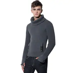 Осень-зима свитера Для мужчин вязаный свитер утолщаются теплый пуловер Для мужчин s Повседневное длинный рукав высокий воротник большой