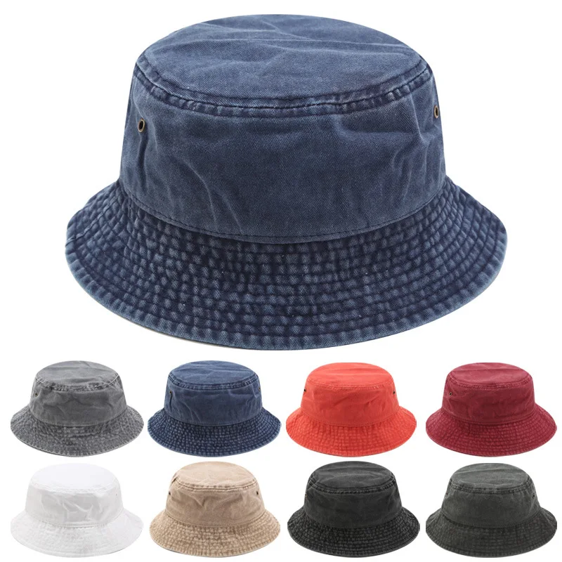 Travel Summer Bucket Hat Cotton Solid Flat Men Women White Red Blue Orange Outdoor Foldable Sunscreen Sun Protector Cap