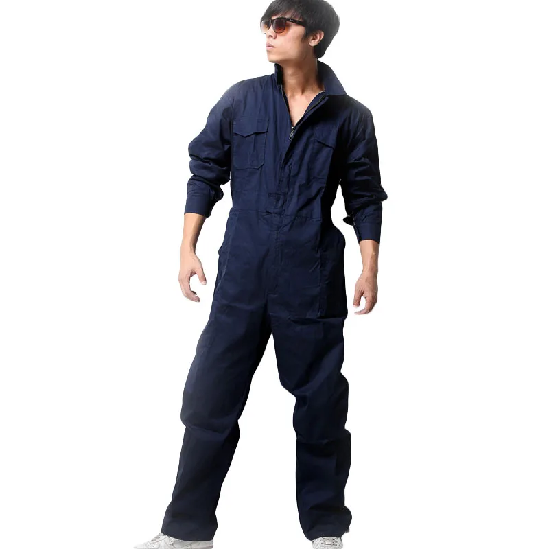 Мужская Рабочая одежда Длинные Комбинезоны с рукавами хлопок дышащий тонкий стиль Рабочие Комбинезоны ремонтник Авто Ремонт размера плюс M-4XL - Цвет: Dark blue