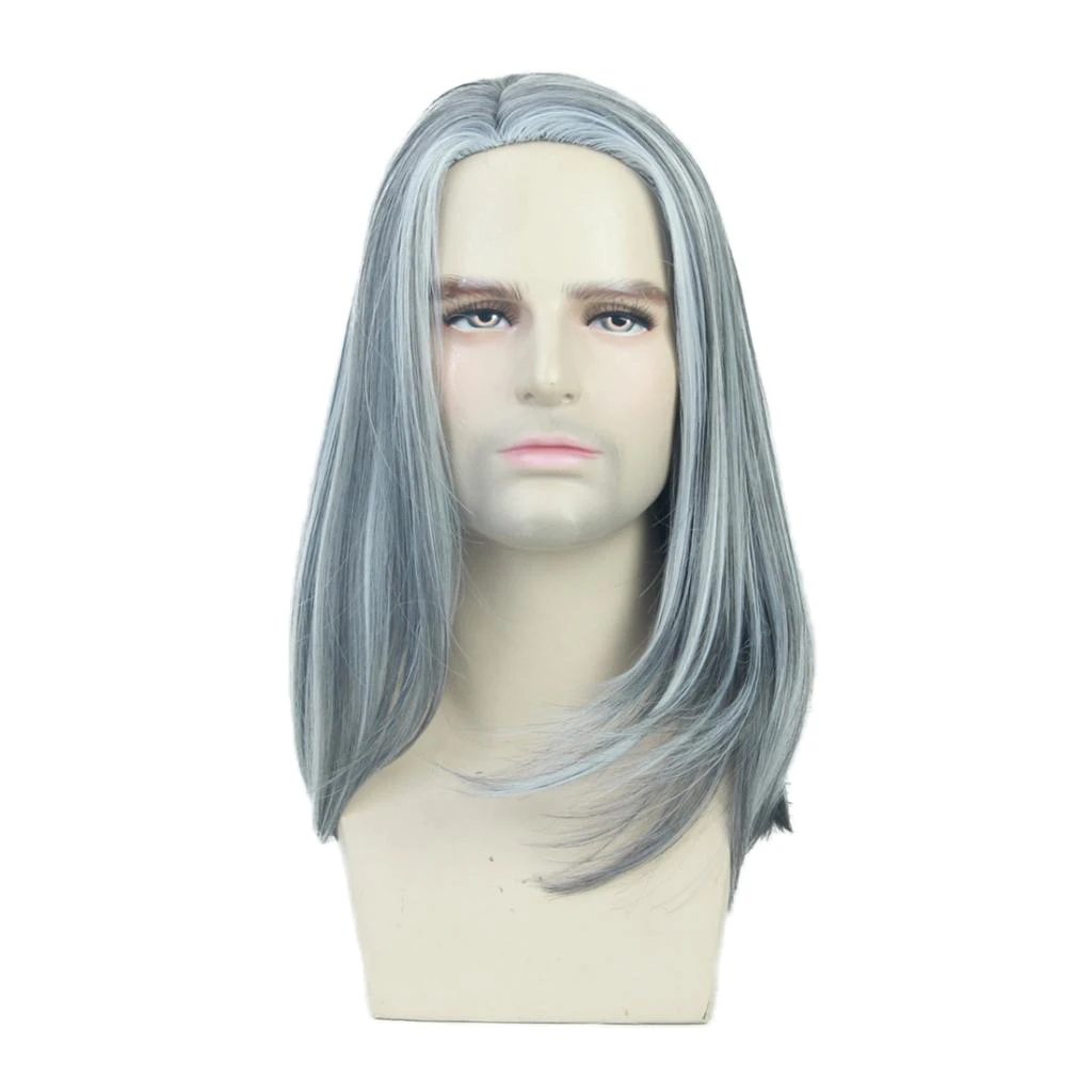 

Personality Gray White Long Straight Hair Cosply Wigs Mens Wigs