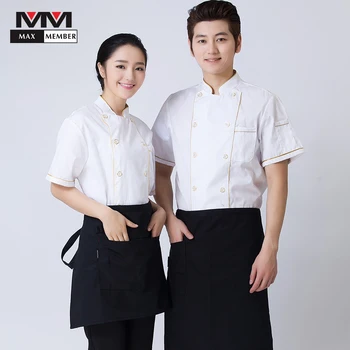 

White Double Breasted Men Women Short Sleeve Summer Cooking Uniforms Restaurant Cozinha Kitchen Work Jackets Top Chef Clothing
