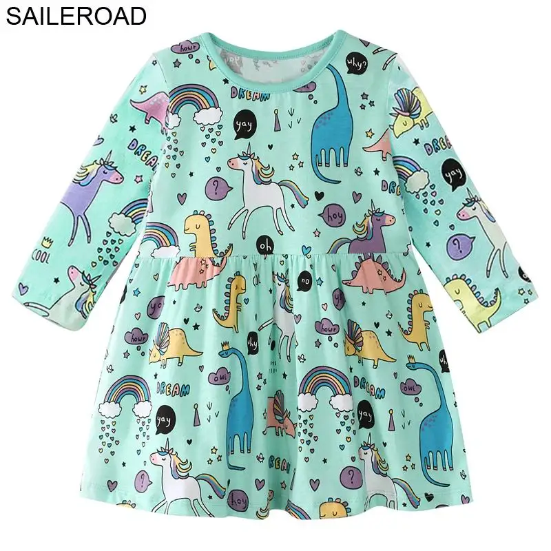 SAILEROAD Маленькие девочки с длинным рукавом платье Vestido Unicornio Infantil Осень детские платья для девочек Top Vestido Unicornio - Цвет: 5444 same picture