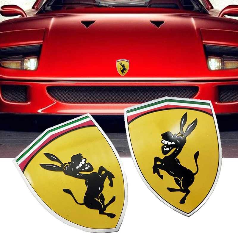 

1pcs Spoof 3D Aluminum Donkey Car Window Bumper Body Sticker Emblem Decal Steering wheel sticker Accessories Fit For Ferrari