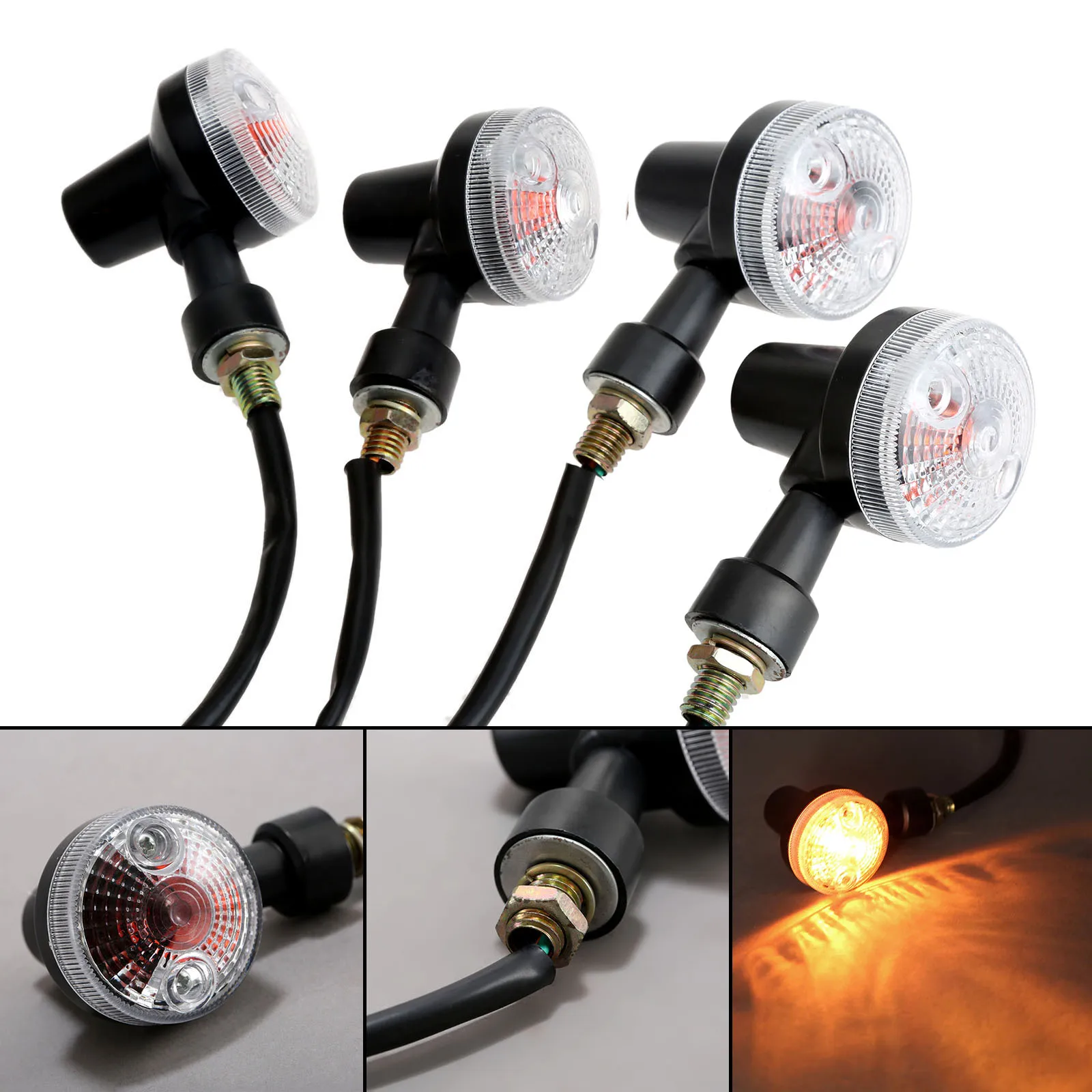 

2Pair 4Pcs Motorcycle Bike Turn Signal Light Indicator Lamp Bulb Amber Blinker Light 12V Motorbike Lamp Accessories Black