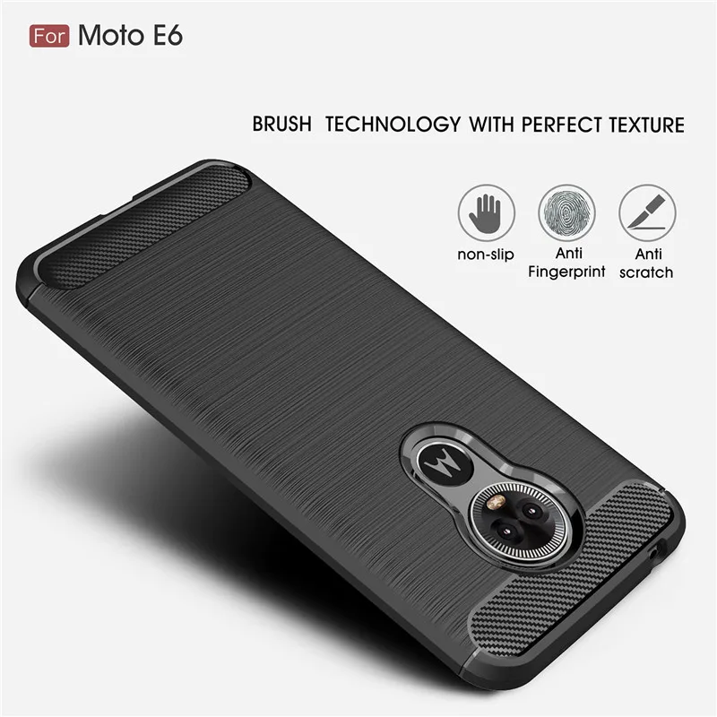 buy For Motorola E6 case Brushed Carbon Fiber Shockproof Soft TPU Silicone Back Cover For Moto E6 E 6 Ultra Thin Armor Coque Capa