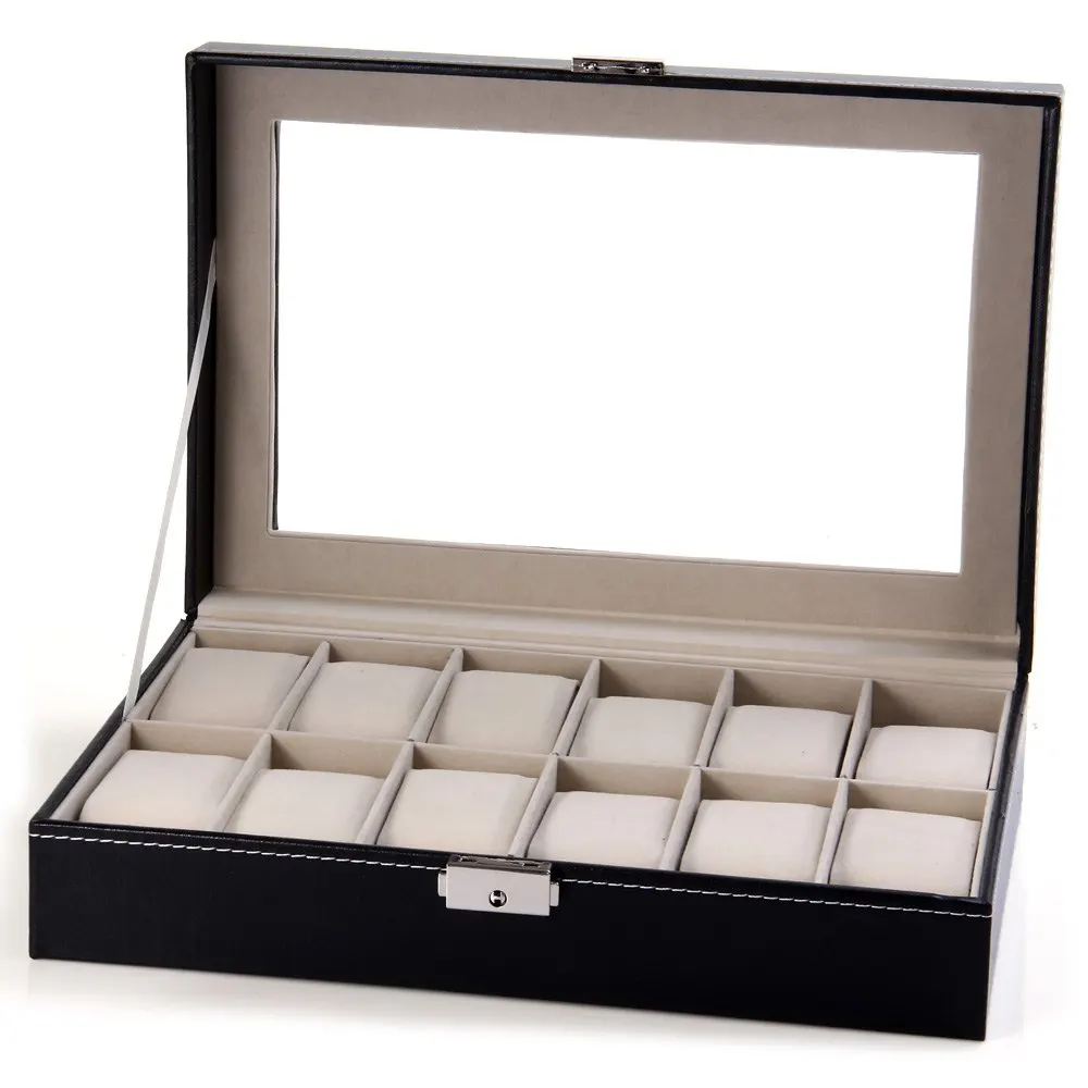 Elegant Watch Box Jewelry Storage Holder Organized 12 Grids PU Leather Display Box Watch Case Cajas Para Relojes