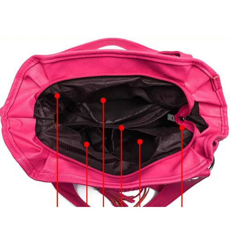 Новая Большая вместительная сумка на плечо женские сумки с кисточками Женская Повседневная сумка из мягкой искусственной кожи дамские сумки-Хобо Bolsa Feminina