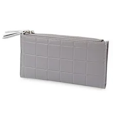 Double Zipper Plaid Design Two Fold Horizontal Wallet for Lady PU Leather Purse Money Bag Coins Holder ID Credit Card