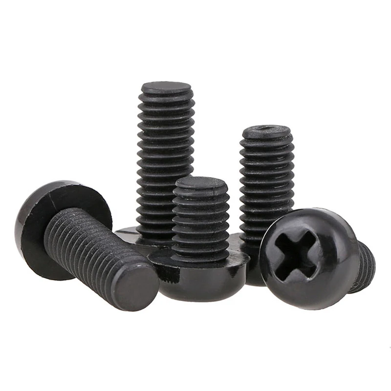 M8 GB818 Black Pan Head Cross Nylon Screws, Plastic Round Head Screws, Round Head Nylon Screws
