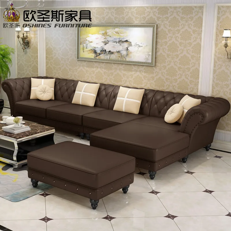 factory wholesale champagne l shaped corner sectional royal classical italian genuine leather sofa set with ottoman chair W38L factory wholesale champagne l shaped corner sectional royal classical italian genuine leather sofa set with ottoman chair W38L