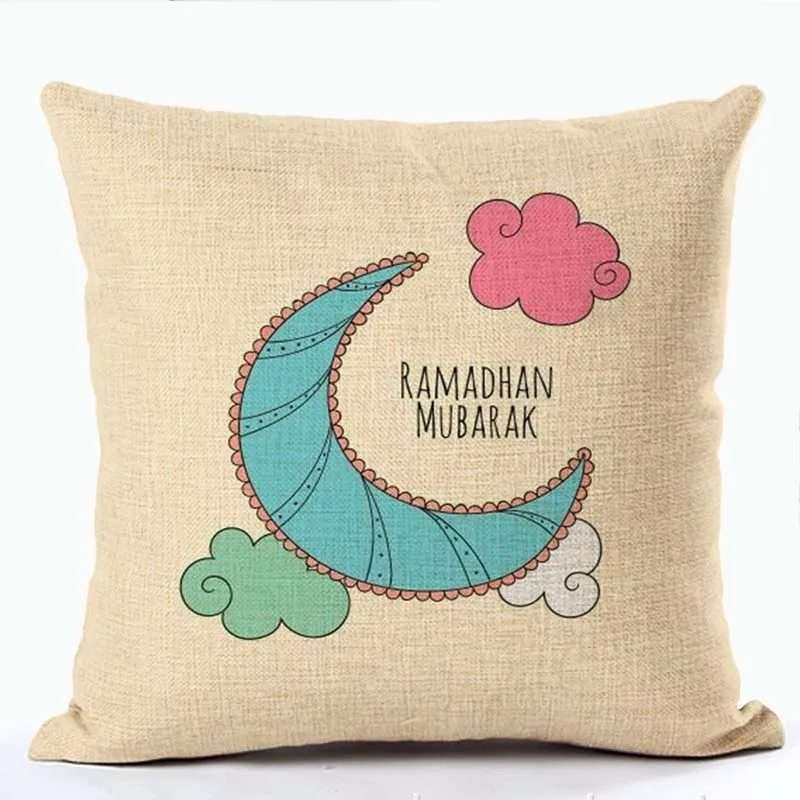 

Linen Cotton Ramadan Kareem Decoration Sofa Sqaure Cushion Cover Vintage Style Moon Lantern Pillow Cover Pillow Case Wholesale