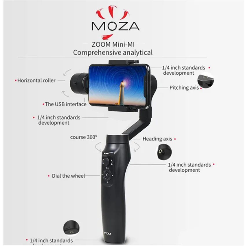  MOZA MINI MI Stabilizer Gimbal 3-Axis Handheld Smartphone for iPhone X 8Plus 8 7 6S Samsung S9 S8 S