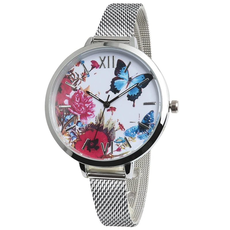 

Brand Fashion Casual Quartz Watches Beautiful Flower Butterfly Bicycle Pattern Watch Men Women Mesh Wristwatch Gift Reloj Mujer