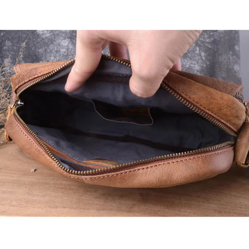 EUMOAN Vintage handmade men's bags, one-shoulder slanted leather mail bags, casual cowhide trend men's bags