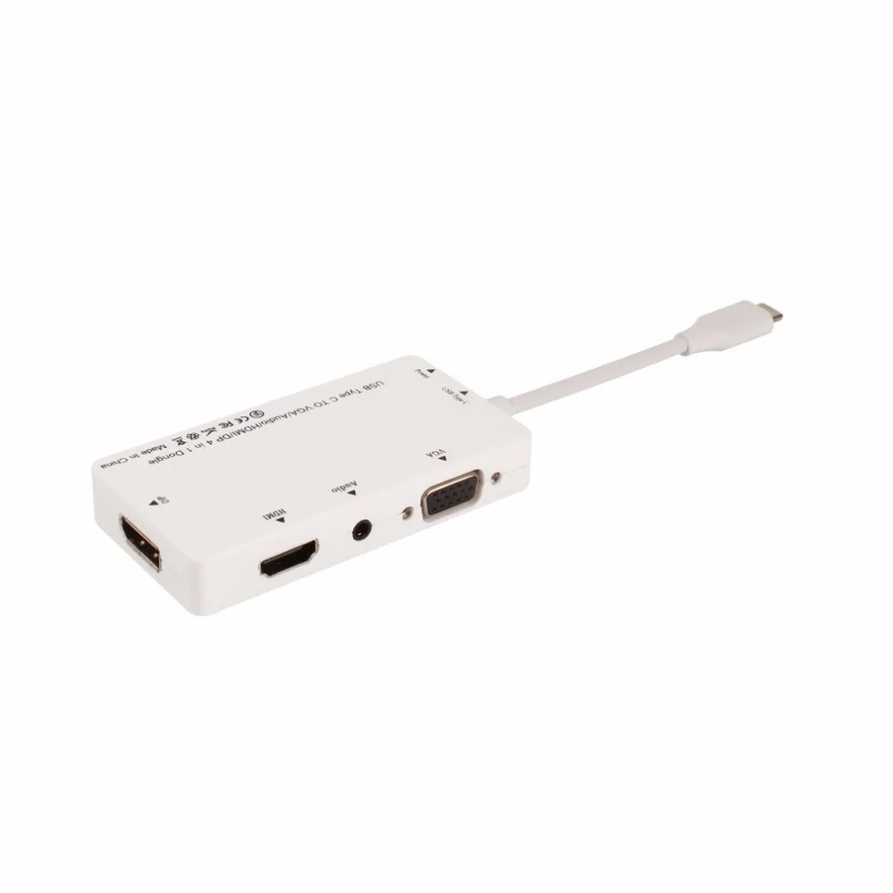 4 в 1 ключ USB 3,1 хаб Тип-C VGA + HDMI + DP адаптер 1080 P HD VGA, HDMI конвертер кабель с аудио Выход для MacBook