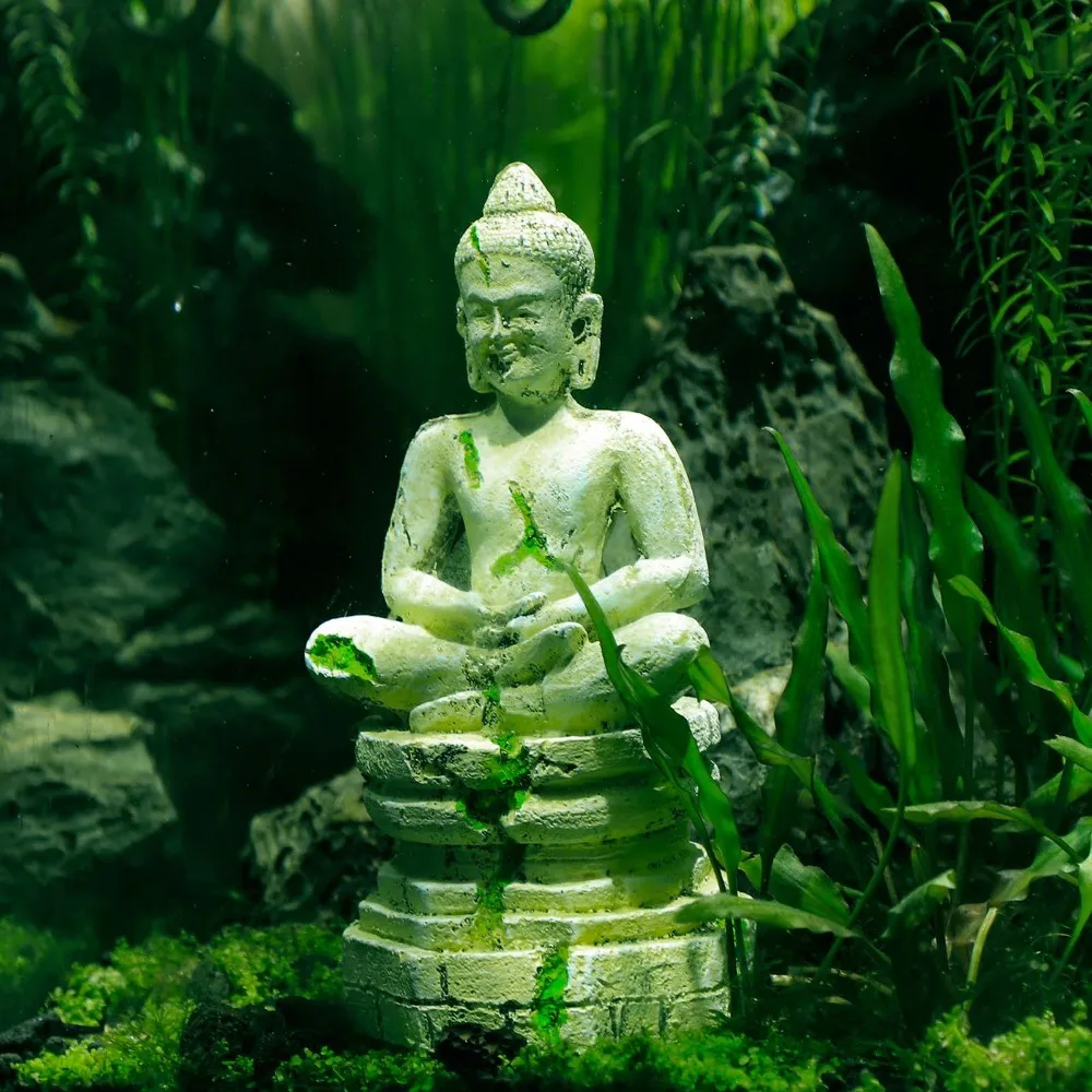 Древняя Статуя Будды из смолы украшение аквариума для рыб танк орнамент украшения каменное низшее напряжение декоративный светильник