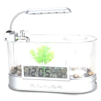 

Mini Fish Tank Aquarium with Clock Multifunctional Function Led Light Usb Rechargeable Fish Tank Aquarium Home Decor