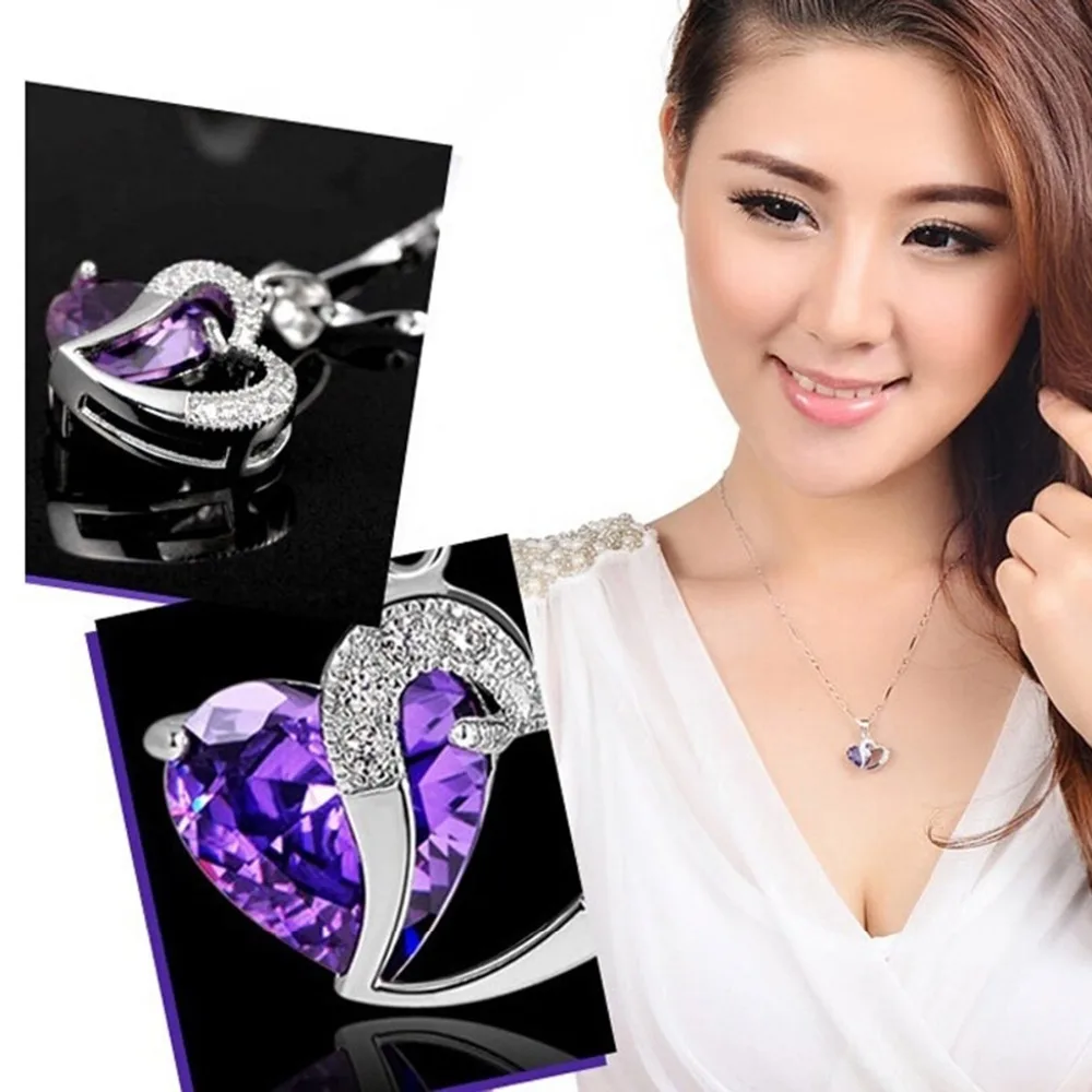 

Exquisite Heart Shaped Sparkling Crystal Pendant Necklace Collarbone Chain Necklace Jewelry