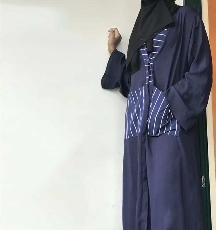 Мусульманские Полосатые Кардиган с подшитыми краями abaya Макси длинное платье, Роба Платья Туника кимоно Ближний Восток Рамадан Дубай