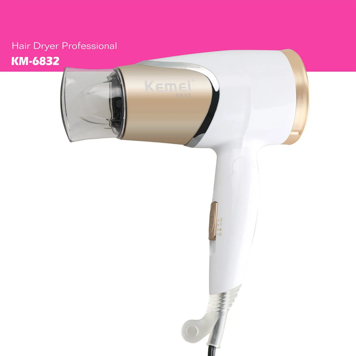 

High Quality Kemei KM-6832 Mini Home Hair Dryer White