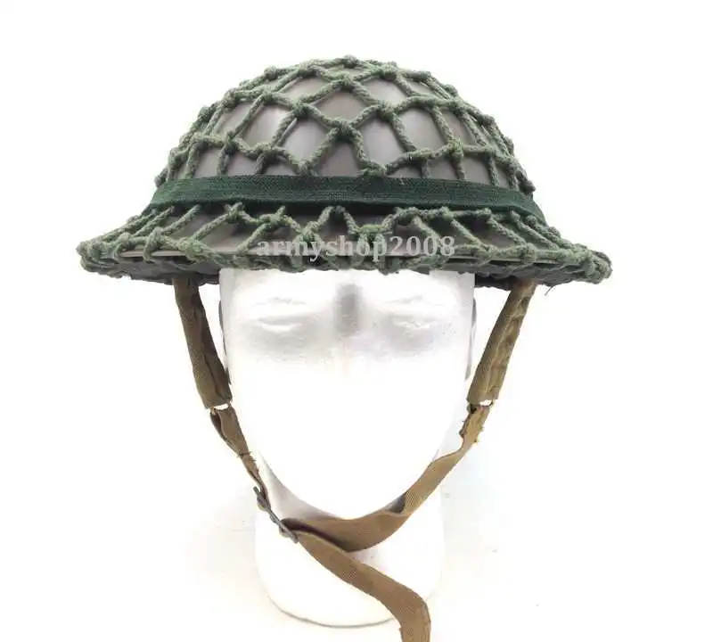 

WWII WW2 UK ARMY MK2 BRITISH TOMMY ARMY HELMET AND COVER COTTON CAMOUFLAGE NET - World military Store