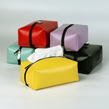 

185x115x70mm soft faux PU leather fabric solid candy color tissue case living room car tissue box storage case