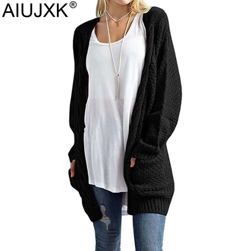 

AIUJXK Fashion Long Sleeve Black Cardigan Women 2019 Autumn Winter Plus Size Pocket Twist Knitted Sweater Female Casual Coat